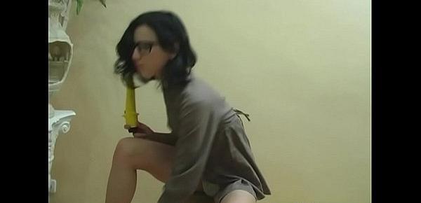  Horny Secretary Masturbate Pussy Banana Dildo after Work